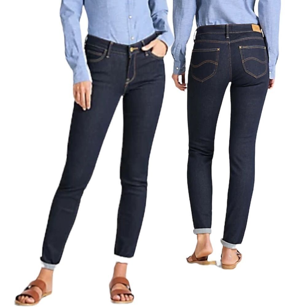 Lee Womens Mid Rise Blue Jeans Slim Fit Skinny Denim Size 2